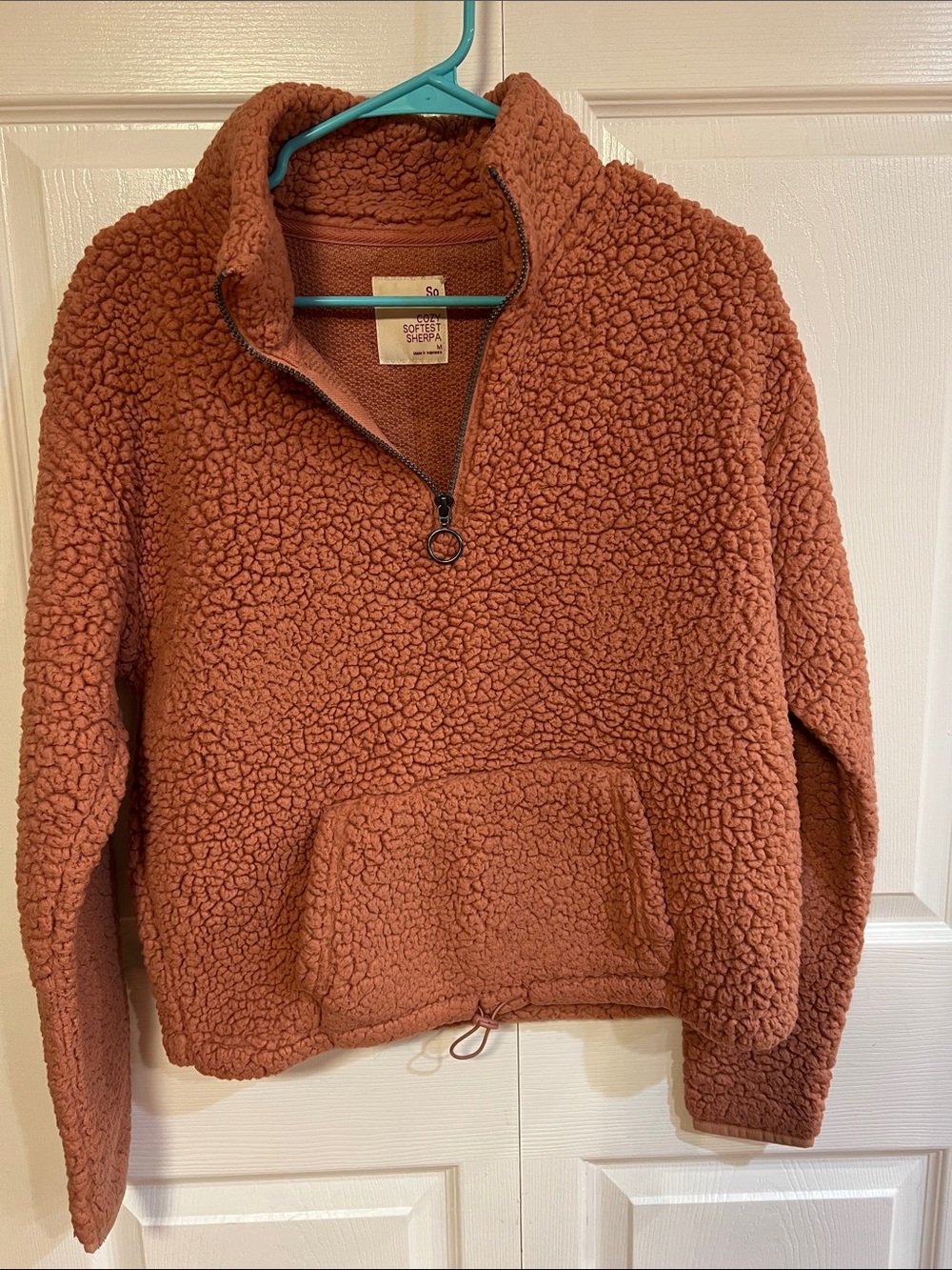 SO Women's Rust Sherpa Quarter-Zip Turtleneck Pullover